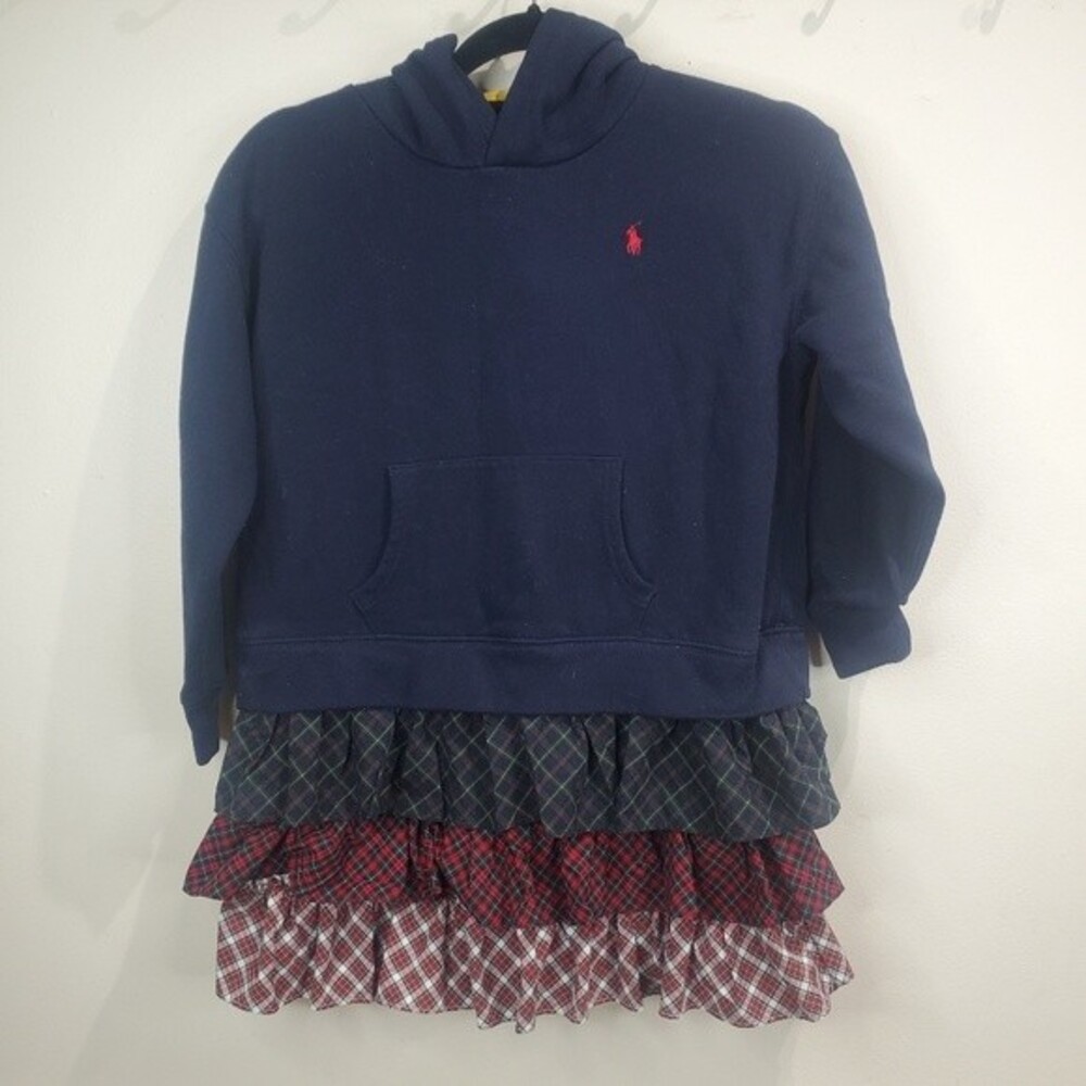 POLO RALPH LAUREN Girls Fleece Hoodie Dress Ruffle Long sleeve Size 10